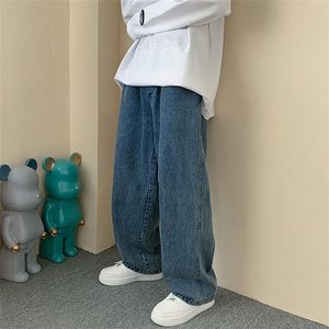 Bred benlastbyxor streetwear baggy jeans vår höst män koreansk mode lös rak man varumärke svart 220221234x