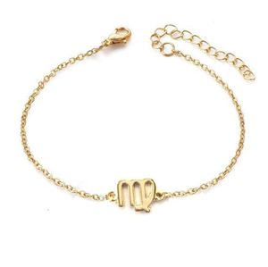 12 Zodiac Constellations Charm Armband för kvinnor Män Guldfärg Figaro Chain Armband Leo Letter Syckel Birthday Present