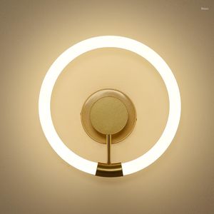 Lâmpada de parede pós-moderna tricolor 360 graus emissor de luz acrílico anel redondo design corredor varanda escadas quarto arandela luz