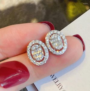 Stud Earrings Temperament Oval For Women Silver Color Sparkling Zircon Inlay Female Bride Wedding Trend Jewelry