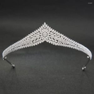 Hårklipp klassiska CZ Cubic Zirconia Wedding Bridal Silver Tiara Diaadem Crown Women Girl Prom Party Jewelry Accessories CH10213