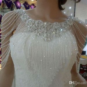 2020 Crystal Rhinestone Biżuteria Bridal Okaże biała koronkowa kurtka ślubna luksusowa sukienka ślubna kurtka bolerowa z frezami239v