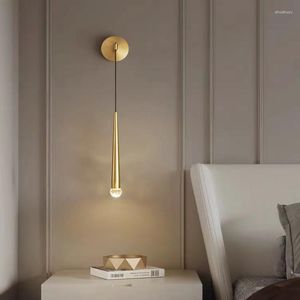 Wall Lamp Nordic Simple Led Hanging Wire Copper Crystal Living Room Bedroom Bedside Mounted Luxury Indoor Light Furniture