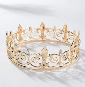 Metallkronor och tiaror för män Royal Full King Crown Prom Party Hats Costume Cosplay Hair Accessories Guldklämmor Barrettes9897311