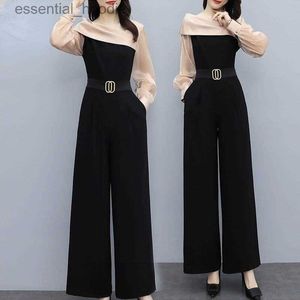 Kvinnors jumpsuits Rompers Jumpsuit Women's New Fashion Black Long Jumpsuit Chiffon High midja raka rör Wide Ben Pants Set L230918