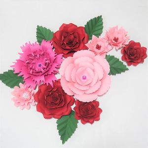 Decorative Flowers 2023 Mix Pink Red Giant Paper 9PCS 5 Leaves Artificial Wedding & Event Backdrops Table Deco Baby Nursery Shower