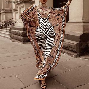 Basic Casual Dresses African Dresses for Women Plus Size Zebra Printed Dashiki Elegant Ladies Gown Muslim Abaya Kaftan Bat Sleeve V-neck Robes L230918