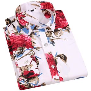 Camisa de impressão floral masculina manga longa moda flor impressão camisas casuais 100% poliéster macio e confortável vestido masculino pano2264