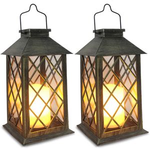 Solar Candle Lantern, realistic flickering effect led candle lantern light with hanging hook for outdoor garden patio backyard pathway