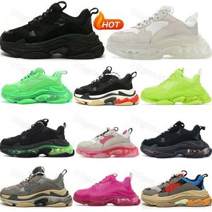 Designer Triple S Clear Sole Allover Logo Casual Shoes Black White Tan Grey Red Pink Blue Royal Neon Green Light Beige Fluo Yellow Mens Womens Fashion Running Sneakers