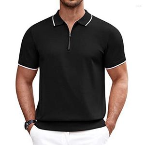 Men's T Shirts Woolen Business Polo Shirt Lapel Zipper Green Sweater