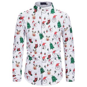 Camisa de natal dos homens 2020 nova marca manga longa gola mandarim dos homens camisas de vestido branco festa de natal traje de baile masculina228d