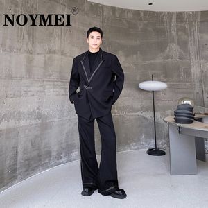 Men's Suits Blazers NOYMEI Metal Chain Design Leapl Blazer Two Pieces Set Straight Wide Leg Suit Pants Personality Autumn 2023 Men Chic WA2660 230915