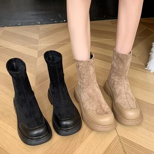 Boots Shoes Flat Platform Boots-Women Round Toe Clogs Summer Med Ladies Ankle 2023 Rock Lolita Basic Slip-On Cotton Fabric Lace 230914