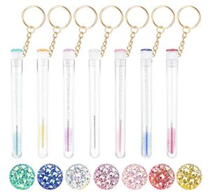 10Pcs Tube Eyelash Brush With Gold Keychain Glitter Mascara Wand For Lash Extension Clear Micro Comb Container Makeup Tool