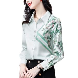 Long Sleeve Silk Shirt 2023 Women Runway Satin Printed Elegant Button Up Blouse Beautiful Spring Autumn Winter Gorgeous High-End O299F