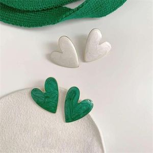 Stud Earrings White Color Big Heart For Women Girl Korean Love Drop Glaze Daily Life Minimalist Jewelry Piercing Ear