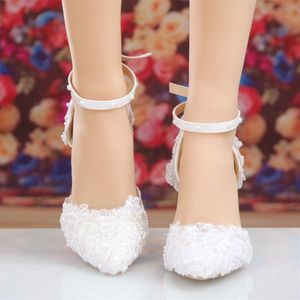 Spring White Lace Flower Rhinestone Wedding Shoes Nyest Design Luxury Handmade High Heel Bridal Shoes Evening Prom Pumps219Z