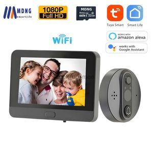 초인종 Tuya Smart 4.3 인치 Wi -Fi 비디오 Peephole Doorbell 카메라 디지털 마법의 눈 무선 도어 뷰어 HD 1080p 야외 Alexa Door Bell HKD230918