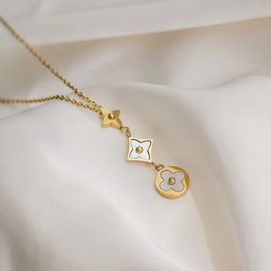 Women Luxury Brand Designer Double Letter Pendant Necklaces Simple 18K Gold Plated Crysatl Pearl Rhinestone Sweater Newklace Wedding