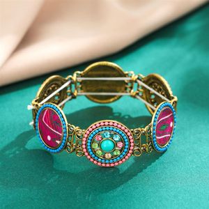 Vintage Round Style with Colorful Rhinestone Elastic Band Bracelet Hollow Acrylic Bangle for Women Men Jewelry206t