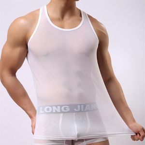 Camisola transparente masculina ver embora sem mangas camisa malha respirável musculação colete sexy masculino tank tops298t