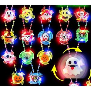 Festa Favor Halloween LED Spin Colares Light Up Favores Spider Fantasma Truque ou Tratar Brinquedos Brilho Goodie Bag Fillers Drop Delivery Home G Dhwcb