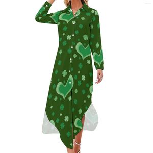 Sukienki swobodne zielone serca drukuj szyfonowa sukienka seksowna v szyja św. Patryka Kawaii panie estetyczny prezent urodzinowy