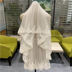 Bridal Veils Real Pos Two Layers With Gold Comb Top Quality Tulle Lace Appliques Women Wedding Veil 50cm 100cm