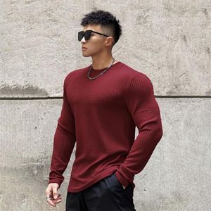 Herrtröjor långärmad t-skjorta för män höst mode bomull fast färg t-shirts mysiga streetwear t-shirt 3xl baggy koreansk trendig