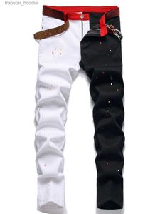 Erkekler Kot Patchwork Kot Patchwork Slim Fit Hip Hop Renkblok Streç Erkek Denim Pantolon Pamuk Jean Ras Diring Pantolon Büyük Boyut 28-38 14 Stil 13661 L230918