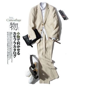 Męskie garnitury Blazery Linen Suit Zestaw Man Blazer Casual Spring and Autumn Business Cotton Kurtka dla mężczyzn Summer Japońska Koreańska Brytyjska 230915