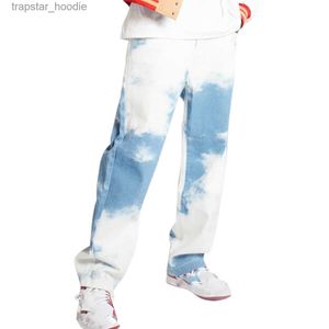 Men's Jeans Hot Fashion Men Casual Loose Straight Denim Pants Tie Dye Print Sky Blue Long Trouser Straight Jeans Street Style Outfits S-3XL X0621 L230918