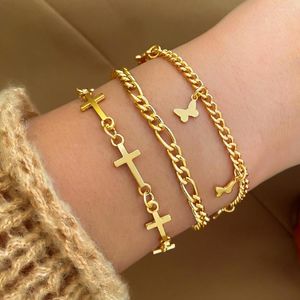 Link pulseiras boêmio cor de ouro para mulheres cruz corrente borboleta pingentes charme verão conjunto moda jóias presentes