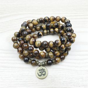 SN1148 Fashion Tiger Eye 108 Mala Bracelet Om Buddha Bracelet or Necklace Yoga Bracelet 4 Wrap Natural Stone Bracelet244b