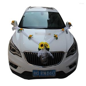 装飾的な花ヒマワリの結婚式の車の装飾フロントフラワー人工ブライダルデコレーションドアハンドルリボン