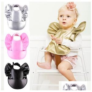 Bavoirs Burp Chiffons Nouveau-né Bébé Alimentation imperméable Filles Garçons avec poche de nourriture Bavoir en PU doré pour bébé bébé 4 couleurs Drop Delivery Kids M Dhzno