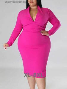 Podstawowe sukienki swobodne sukienki plus size V Sukienka na szyję jesień zima długie rękaw Elegancka sukienka impreza klub seksowna bioder sukienki 3xl 4xl 5xl 6xl L230918