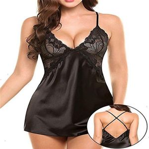 Bielizna Sexy Faux Silk Nightgown Satin Sleepwear Koronka nocna sukienka Kobiety z rękawów Kopaci V Nakia nocna odzież Nightshi276s