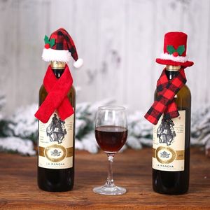 Sciarpa con cappello rosso Coperture per bottiglie di vino Decorazioni di buon Natale Feste festive Home Restaurant Ornamenti Regali di Natale