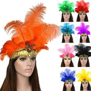 Chapéus de festa indiano cristal coroa pena headbands festa festival celebração headdress carnaval headpiece headgear halloween 230918