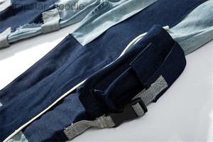 Jeans da uomo Pantaloni da uomo Cuciture casual Lavato Tasca con cinturino Jeans effetto consumato Jeans da motociclista slim affusolati Hip Hop Streetwear L2309119