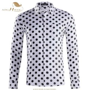 SISHION Autumn Casual Mens Polka Dots Shirts Long Sleeve Cotton Men QY0339 Black White Plus Size Single Bressted Shirt Men283j