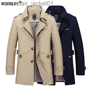 Men's Trench Coats Autumn Winter Fashion Men Long Jackets Slim Fit Business Coats Mens Windbreaker Pure Color Outwear Casual Mens Jacket 2022 J230918