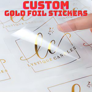 Adhesive Stickers 100pcs Lot Personalized Custom Stickers Clear Transparent Gold Foil Silver Business Stickers Wedding Stickers 230918