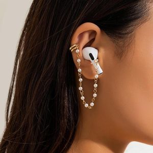 Brincos traseiros para airpods anti-perda, correntes de clipe de orelha, suporte de fone de ouvido bluetooth, acessórios sem fio, imitação de pérola, joias de fones de ouvido