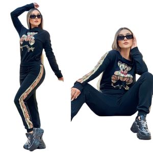 レディーストラックスーツカーディガンジャケットパンツプルオーバージョガーパンツラグジュアリーレタープリント2ピースセット女性の女性のスウェットシャツは固いバイカースーツを詰めます