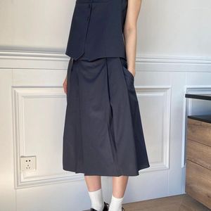 Kadın Pantolon Korece Versiyon Pleated Culottes Sıradan Yüksek Bel Geniş Bacak Mizaç Gevşek Orta Tüm Maç