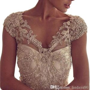 Gorgeous Beading New Lace Wedding Bolero Jacket Jewel Neck Cap Sleeve White Ivory V Neck Luxury Shawl Custom Plus Size274G