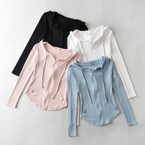 Bluzy damskie swobodny pełny zamek błyskawiczny Kobiety Bluza z długim rękawem Koreańska moda streetwear uprawa z kapturem cienki pullover